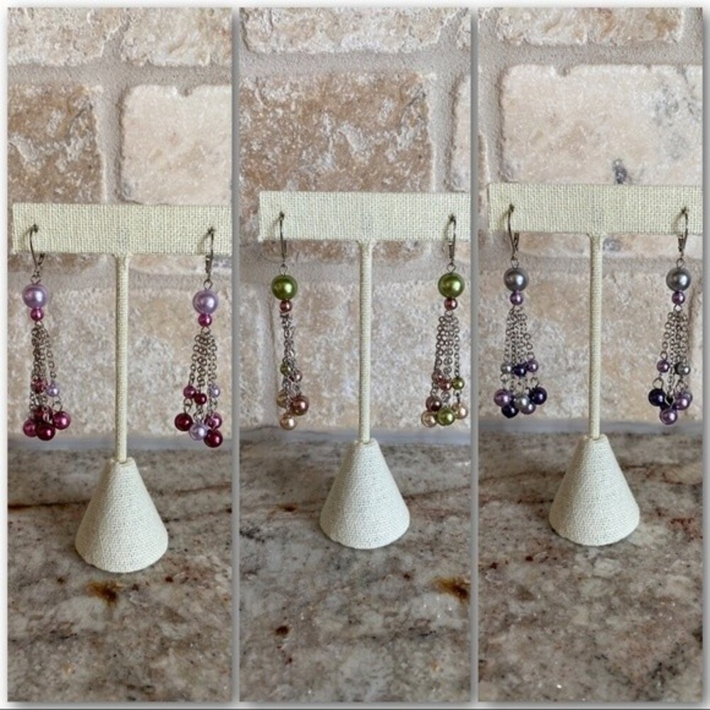 Set of 3 Majestic Dangle Earrings in Purple, Green & Light Purple